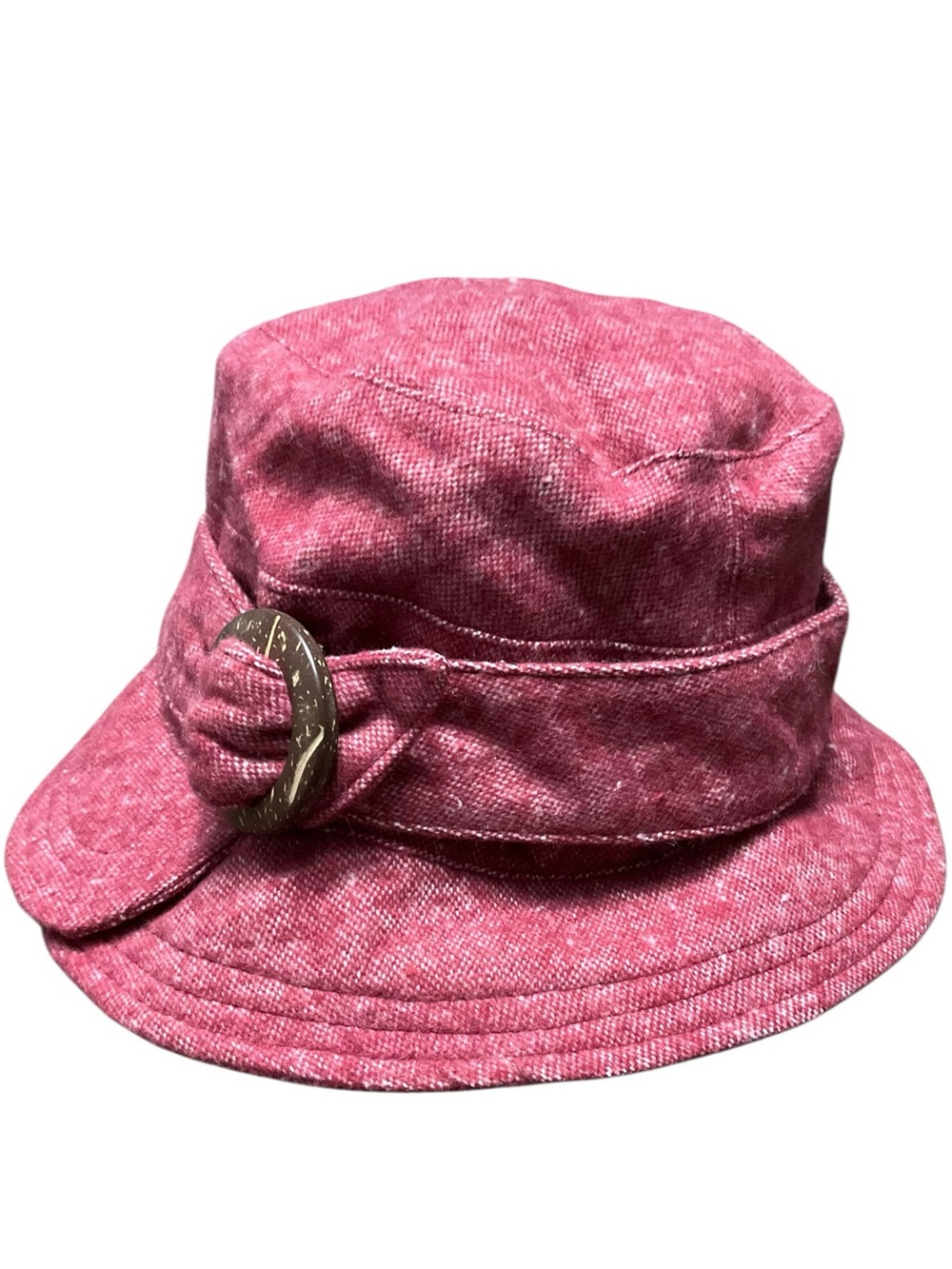 Bucket Fabric Hat with Decorative Detail Washed Red Rose Petite/Average EUC